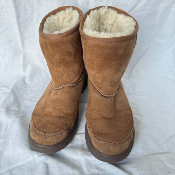 Ugg Australia Tan Brown‎ Chestunt Genuine Leather Short Boots Women's Size 5 - Picture 2 of 8